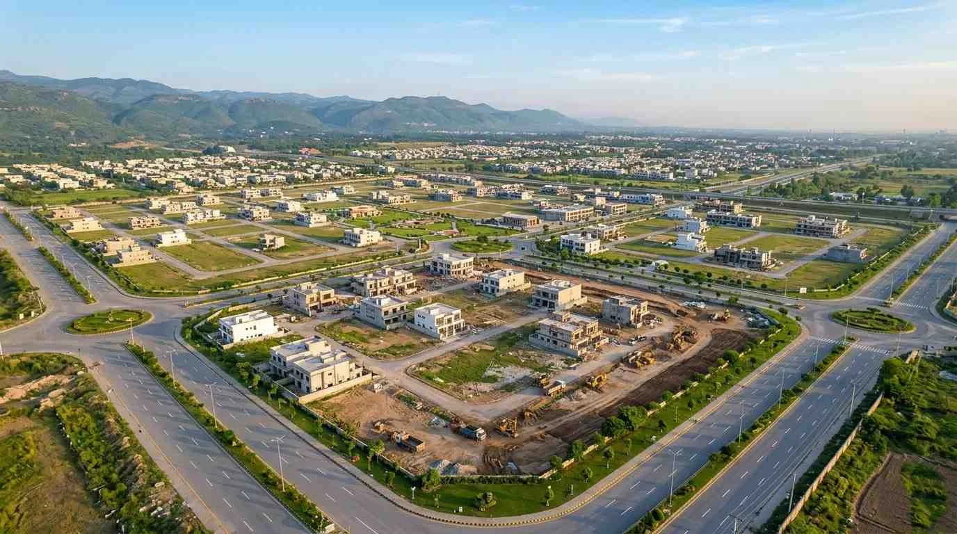 Aerial view of Faisal Town Phase 2 highlighting future growth opportunities, infrastructure development, and investment potential in Islamabad.