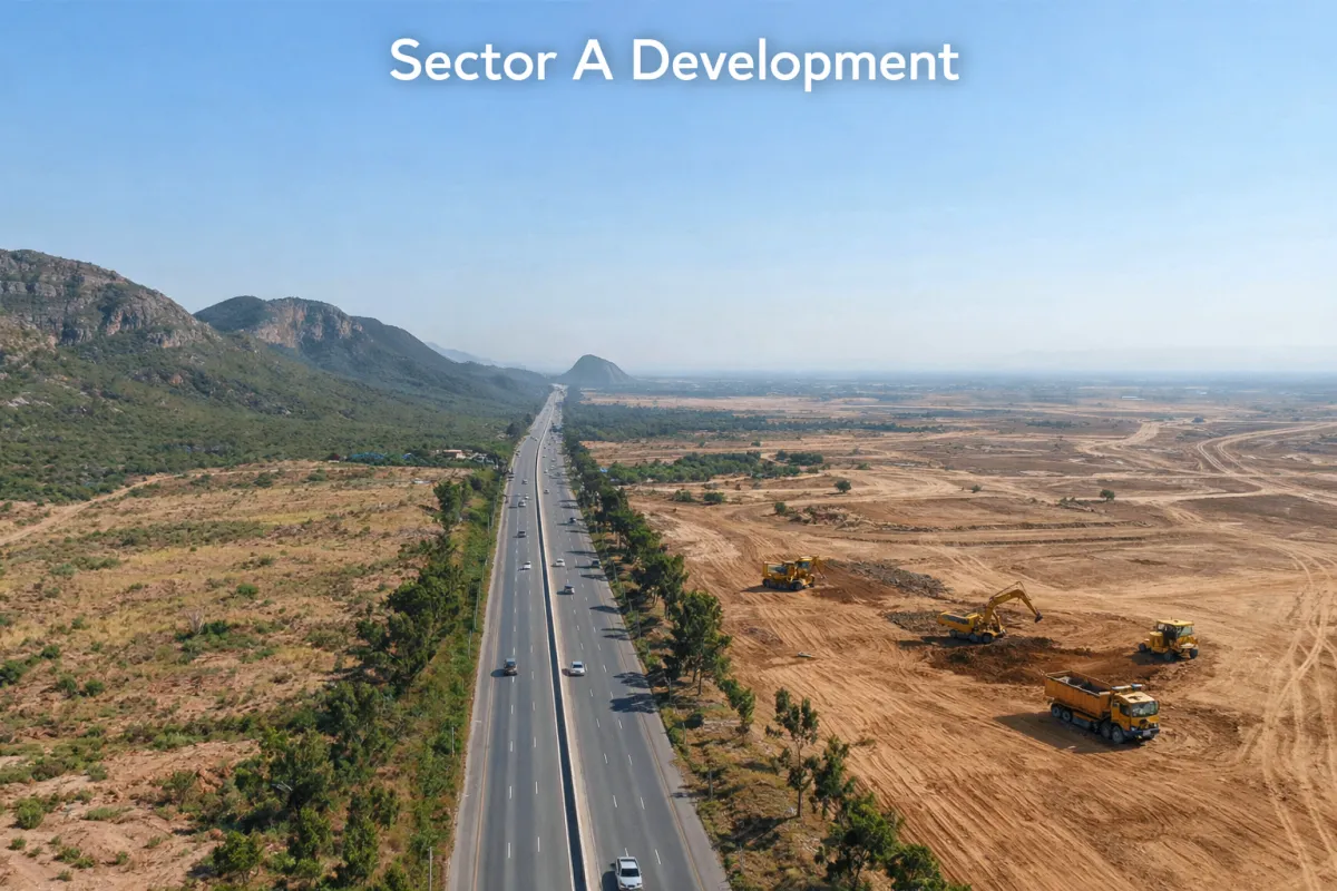Faisal Town Phase 2 Sector A map showing location, development progress, and residential layout planning for 2026 investment guide