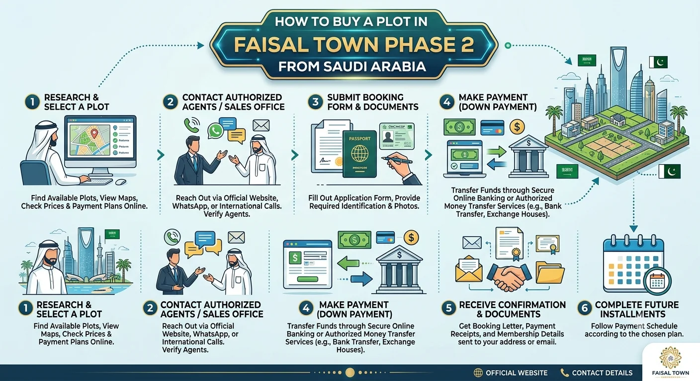 How to Buy a Plot in Faisal Town Phase 2 from Saudi Arabia