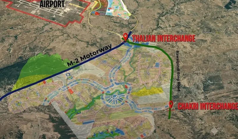 Rawalpindi Ring Road 2026 and Faisal Town Phase 2 location map